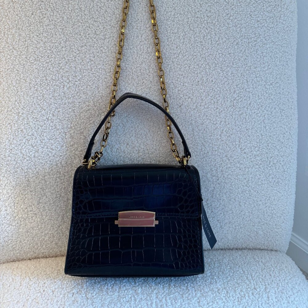 NWT! Love & Lore Croc Asher Mini XBody Bag in Black